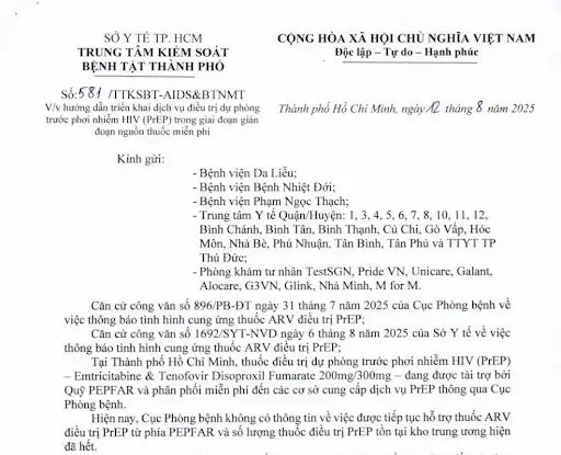 Triển khai Dịch vụ Điều trị Dự phòng Trước Phơi nhiễm HIV (PrEP) trong Giai đoạn Gián đoạn Nguồn Thuốc Miễn phí